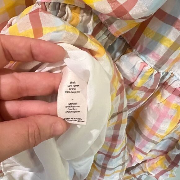 Cinq a Sept Astor Plaid Poplin Midi Dress Size 12 V-Neck Ruffle NWT $465 - Picture 12 of 15